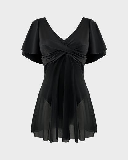 Plus Size Full-Coverage Ruffle Swim Dress