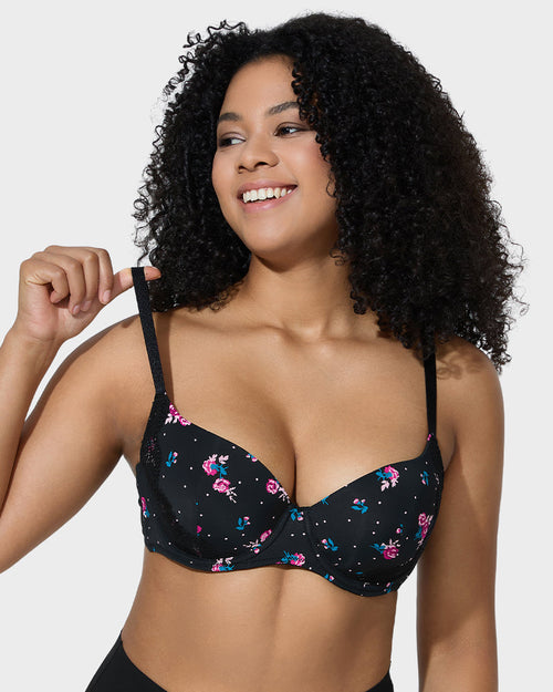 V-Neck Lace-Trim Full-Coverage Push-Up Bra