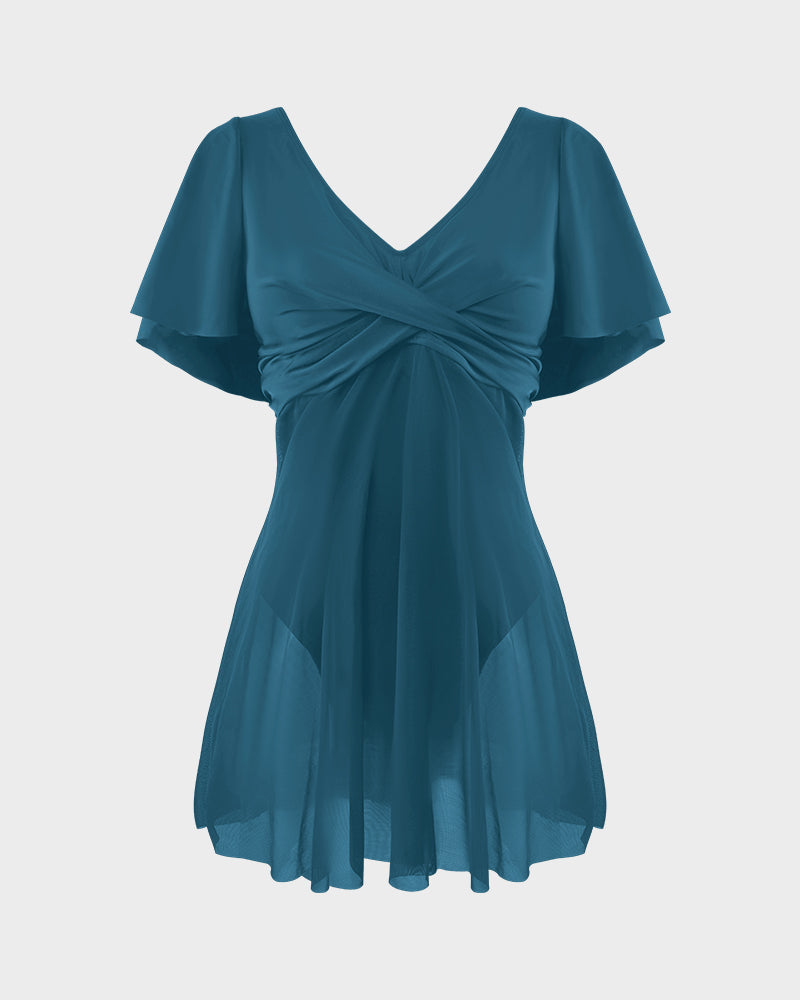 Plus Size Full-Coverage Ruffle Swim Dress