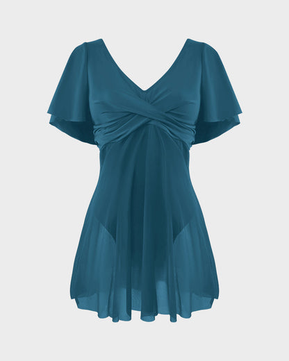 Plus Size Full-Coverage Ruffle Swim Dress
