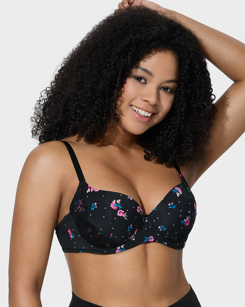 V-Neck Lace-Trim Full-Coverage Push-Up Bra