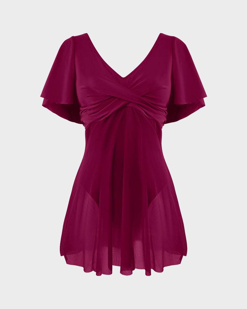 Plus Size Full-Coverage Ruffle Swim Dress