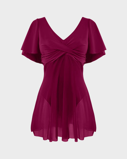 Plus Size Full-Coverage Ruffle Swim Dress