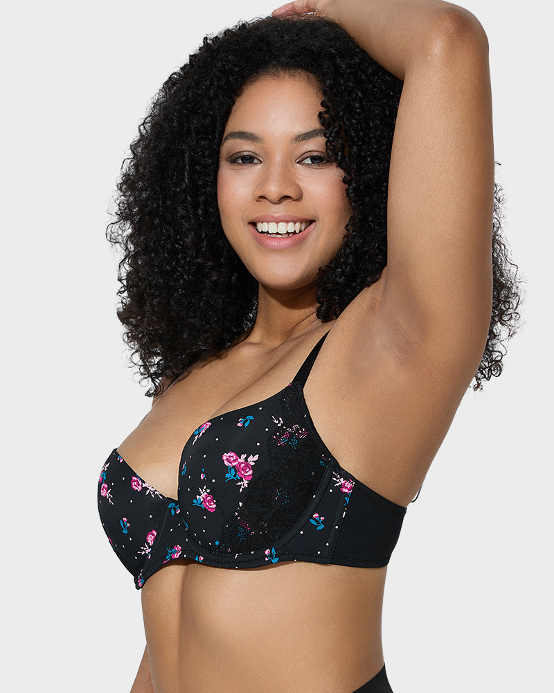 V-Neck Lace-Trim Full-Coverage Push-Up Bra
