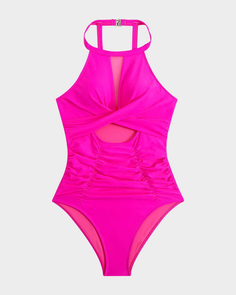 Badeanzug mit Rundhalsausschnitt, Cut-Outs und Mesh-Einsätzen