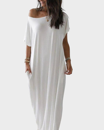 Off-Shoulder Loungewear Maxi Dress with Batwing Sleeves