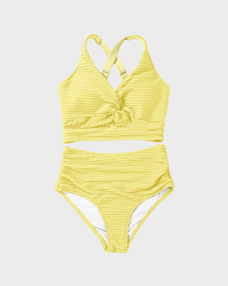 Texturierter High-Waist-Bikini mit Knotendetail vorne
