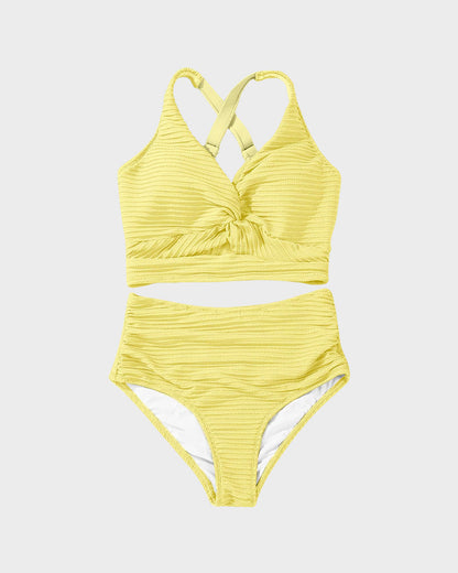 Texturierter High-Waist-Bikini mit Knotendetail vorne
